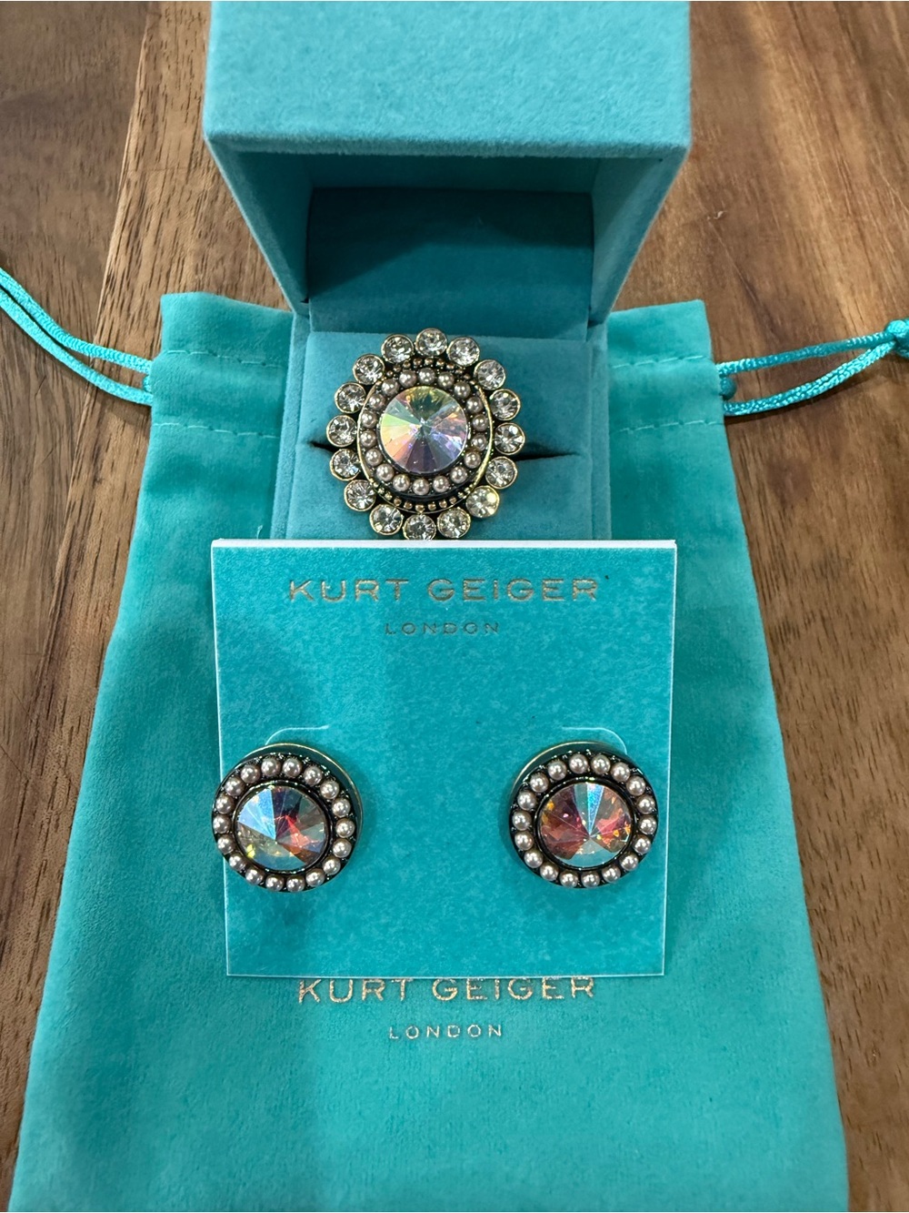 Kurt Geiger Crystal Ring and Earrings Set